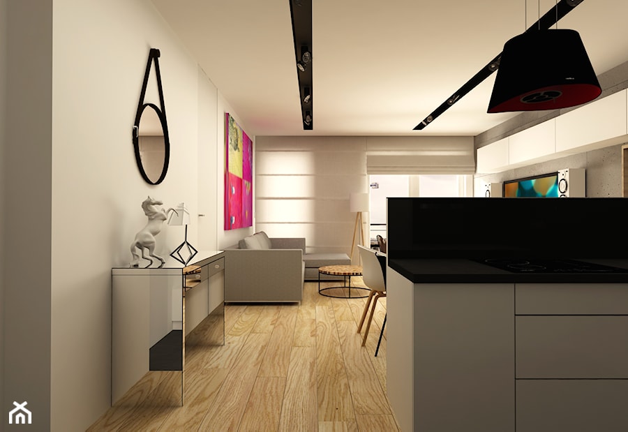 WORONICZA QBIK - Średni biały salon z kuchnią z jadalnią, styl minimalistyczny - zdjęcie od design me too