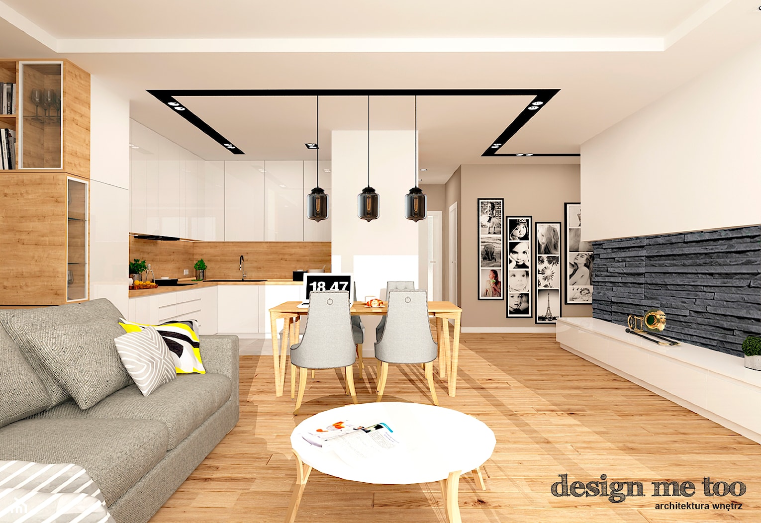 GRAZIOSO APARTAMENTY - Duży beżowy salon z kuchnią z jadalnią, styl nowoczesny - zdjęcie od design me too - Homebook