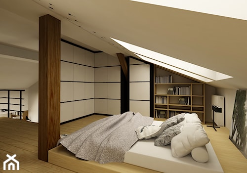 MIESZKANIE ZE SCHODAMI DO NIEBA - Średnia beżowa sypialnia na poddaszu na antresoli, styl nowoczesny - zdjęcie od design me too