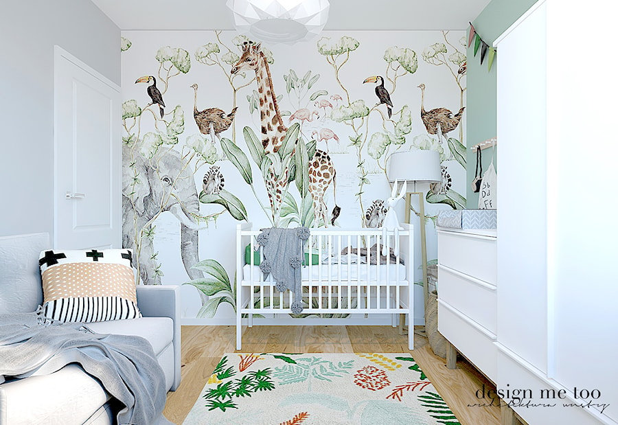 POKÓJ NIEMOWLAKA - Mały miętowy szary zielony pokój dziecka dla niemowlaka, styl skandynawski - zdjęcie od design me too