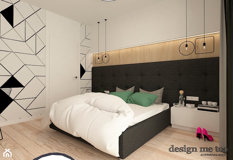 NOWOCZESNA KUCHNIA I SYPIALNIA - Średnia biała szara sypialnia, styl nowoczesny - zdjęcie od design me too