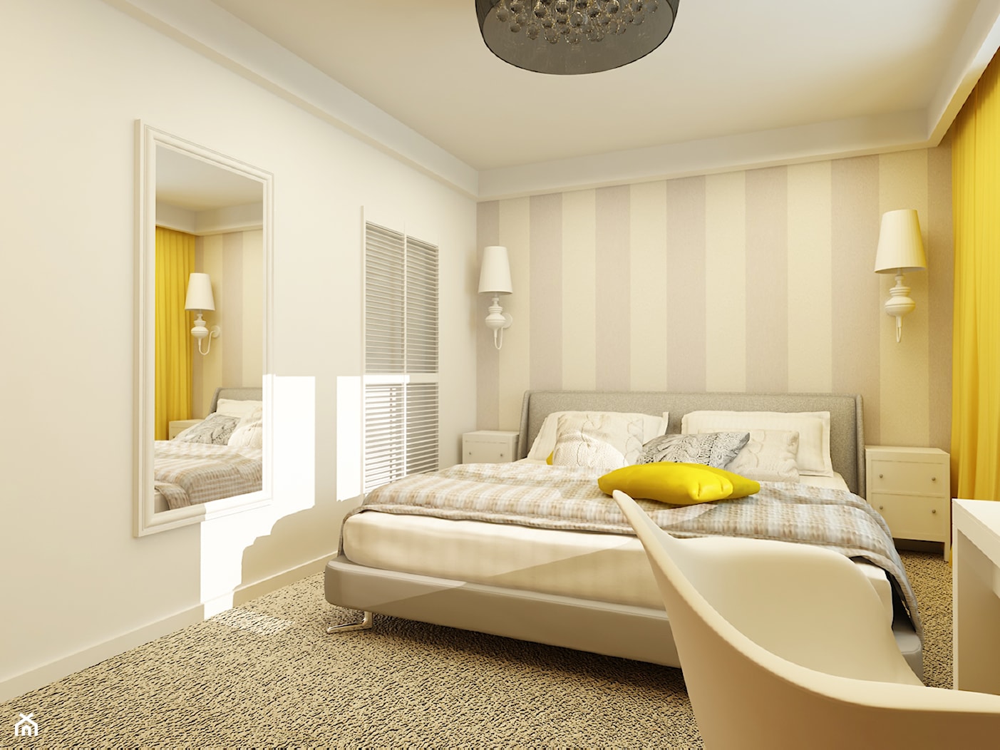 PROWANSALSKO -ANGIELSKI MIX - Średnia beżowa biała szara sypialnia, styl prowansalski - zdjęcie od design me too - Homebook