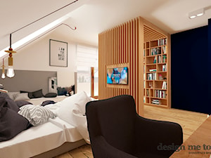 DOM W LESZNOWOLI - Duża biała niebieska szara z biurkiem sypialnia, styl nowoczesny - zdjęcie od design me too