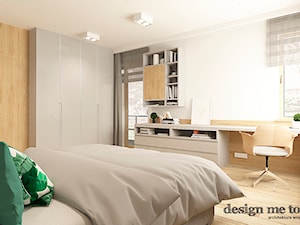 SKANDYNAWSKI DOM W WAWRZE - Średnia biała szara z biurkiem sypialnia, styl skandynawski - zdjęcie od design me too