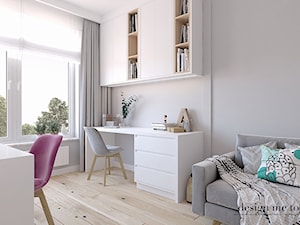 CIEPŁO SKANDYNAWSKICH WNĘTRZ - Średnie w osobnym pomieszczeniu z sofą białe szare biuro, styl skandynawski - zdjęcie od design me too