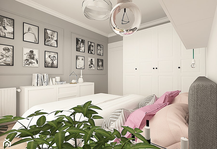 SZCZYPTA FRANCJI NA BIAŁÓŁĘCE - Średnia biała szara sypialnia, styl glamour - zdjęcie od design me too