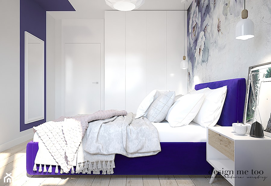 KOBIECE MIESZKANIE NA WYNAJEM - Średnia niebieska szara sypialnia, styl glamour - zdjęcie od design me too