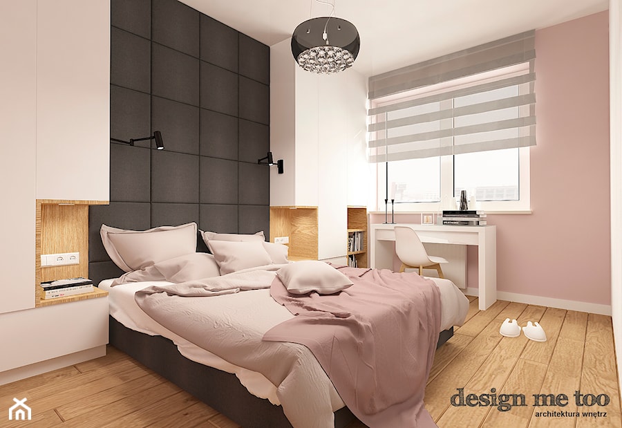 NOWOCZESNE MIESZKANIE NA MOKOTOWIE - Średnia biała różowa z biurkiem sypialnia, styl nowoczesny - zdjęcie od design me too