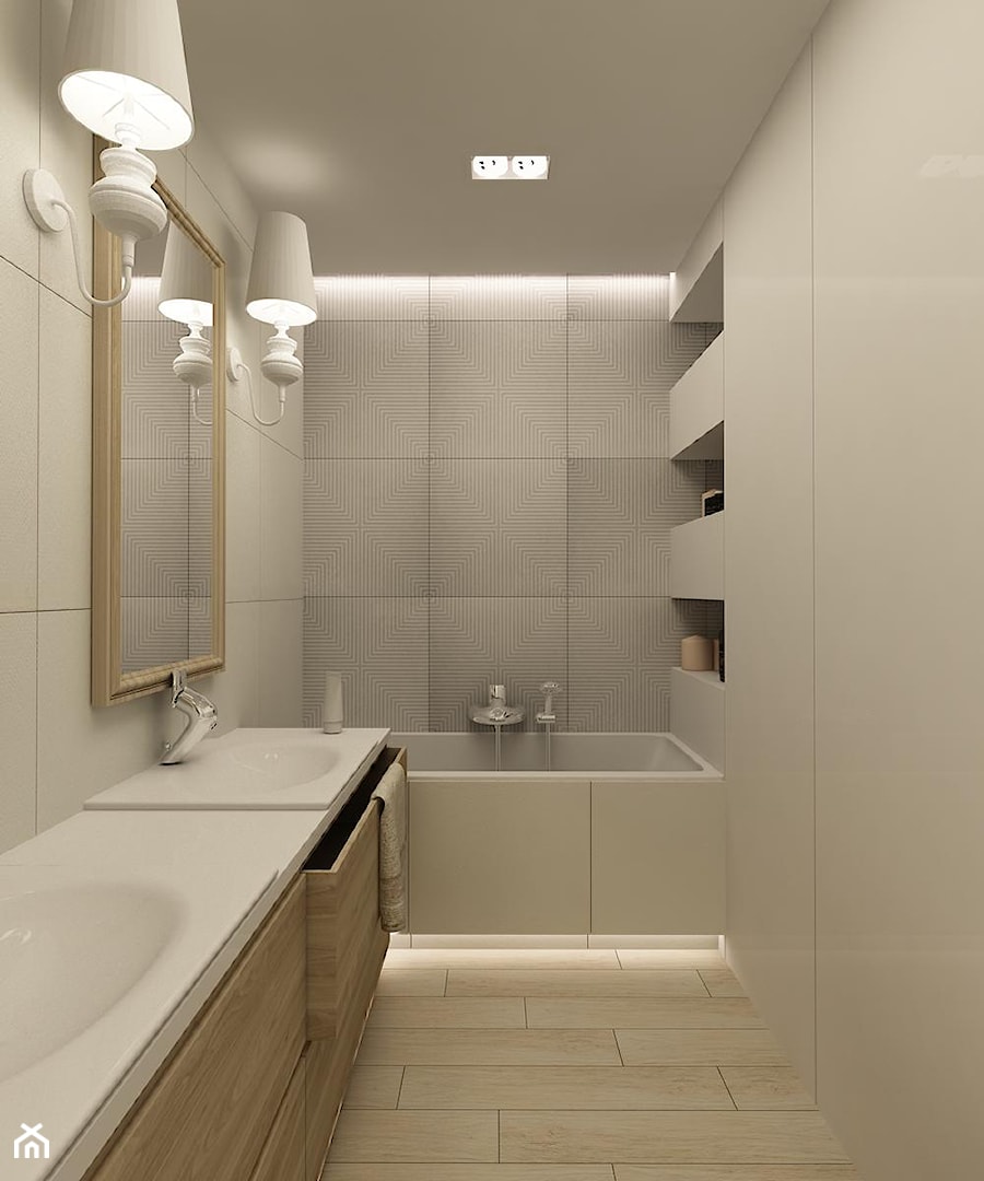APARTAMENT NA GOCŁAWIU 120 m2 - Średnia bez okna z dwoma umywalkami łazienka, styl tradycyjny - zdjęcie od design me too