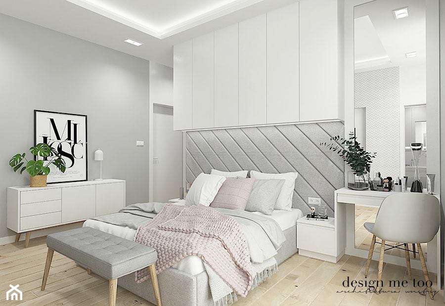 SKANDYNAWSKIE MIESZKANIE NA MOKOTOWIE - Średnia biała szara sypialnia, styl nowoczesny - zdjęcie od design me too