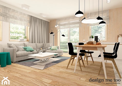 APARTAMENT W RUMI - Średnia biała jadalnia w salonie w kuchni, styl skandynawski - zdjęcie od design me too