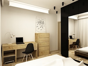 SOFT INDUSTRIAL NA BEMOWIE - Średnia beżowa z biurkiem sypialnia, styl industrialny - zdjęcie od design me too