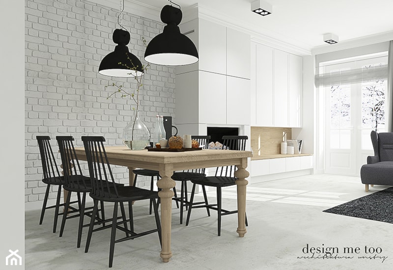 SKANOYNAWSKO - INDUSTRIALNY KLIMAT - Średnia biała jadalnia w salonie, styl industrialny - zdjęcie od design me too