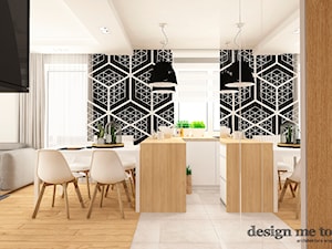 NOWOCZESNE MIESZKANIE NA MOKOTOWIE - Średnia biała czarna jadalnia w salonie, styl nowoczesny - zdjęcie od design me too