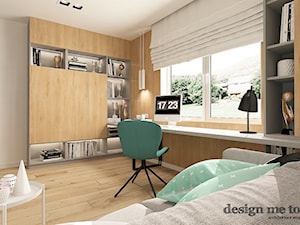 SKANDYNAWSKI DOM W WAWRZE - Średnie z sofą z zabudowanym biurkiem beżowe szare biuro, styl skandynawski - zdjęcie od design me too
