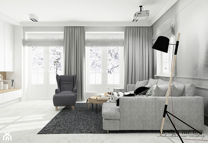 SKANOYNAWSKO - INDUSTRIALNY KLIMAT - Średni biały szary salon, styl skandynawski - zdjęcie od design me too