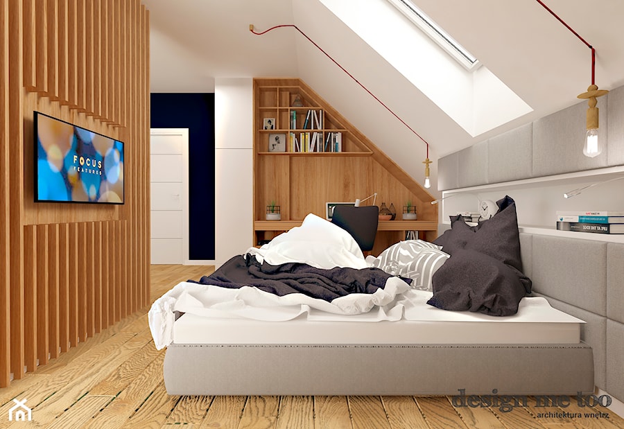 DOM W LESZNOWOLI - Mała biała z biurkiem sypialnia na poddaszu, styl nowoczesny - zdjęcie od design me too