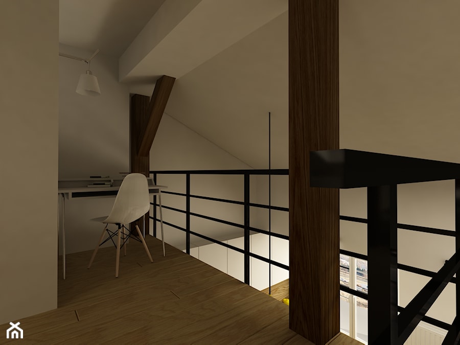 MIESZKANIE ZE SCHODAMI DO NIEBA - Małe szare biuro, styl minimalistyczny - zdjęcie od design me too
