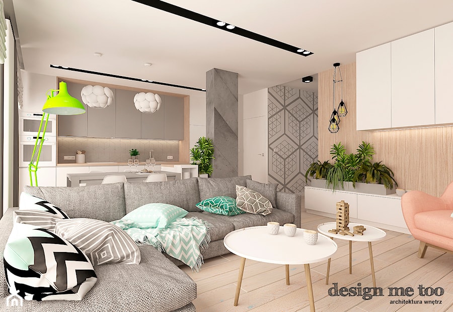 NOWOCZESNY APARTAMENT NA WILANOWIE WERSJA I - Średni salon z kuchnią z jadalnią, styl nowoczesny - zdjęcie od design me too