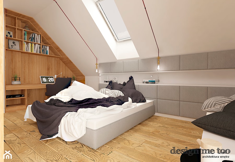 DOM W LESZNOWOLI - Duża biała szara z biurkiem sypialnia na poddaszu, styl nowoczesny - zdjęcie od design me too