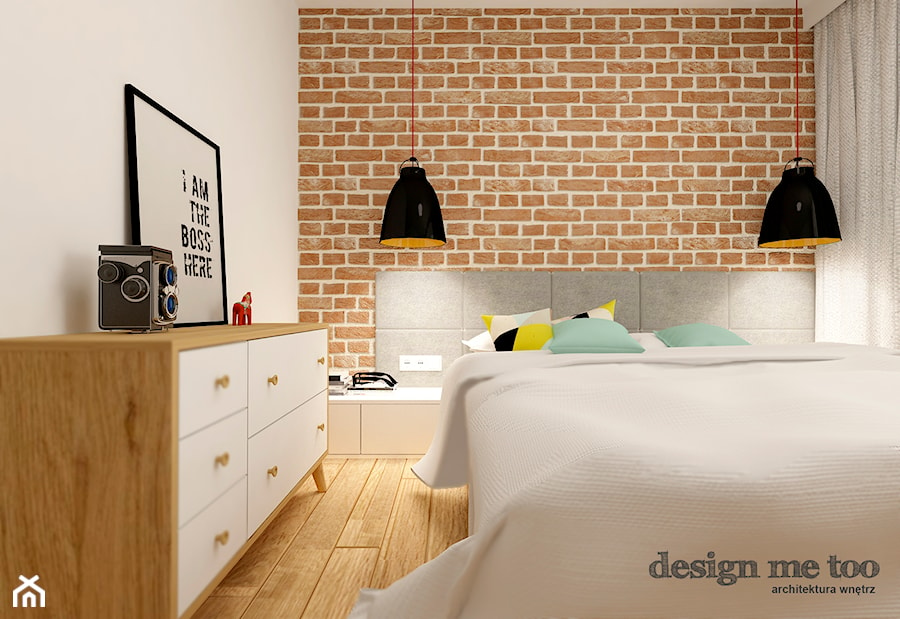 NOWOCZESNE BEMOWO - Mała biała brązowa sypialnia, styl industrialny - zdjęcie od design me too