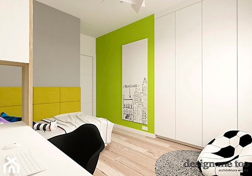 DOM W JÓZEFOSŁAWIU - Średni biały szary zielony żółty pokój dziecka dla nastolatka dla chłopca, styl nowoczesny - zdjęcie od design me too