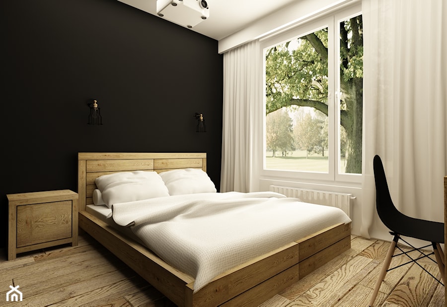 SOFT INDUSTRIAL NA BEMOWIE - Średnia czarna z biurkiem sypialnia, styl industrialny - zdjęcie od design me too