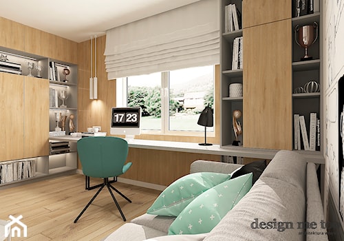 SKANDYNAWSKI DOM W WAWRZE - Średnie w osobnym pomieszczeniu z sofą z zabudowanym biurkiem białe czarne biuro, styl skandynawski - zdjęcie od design me too