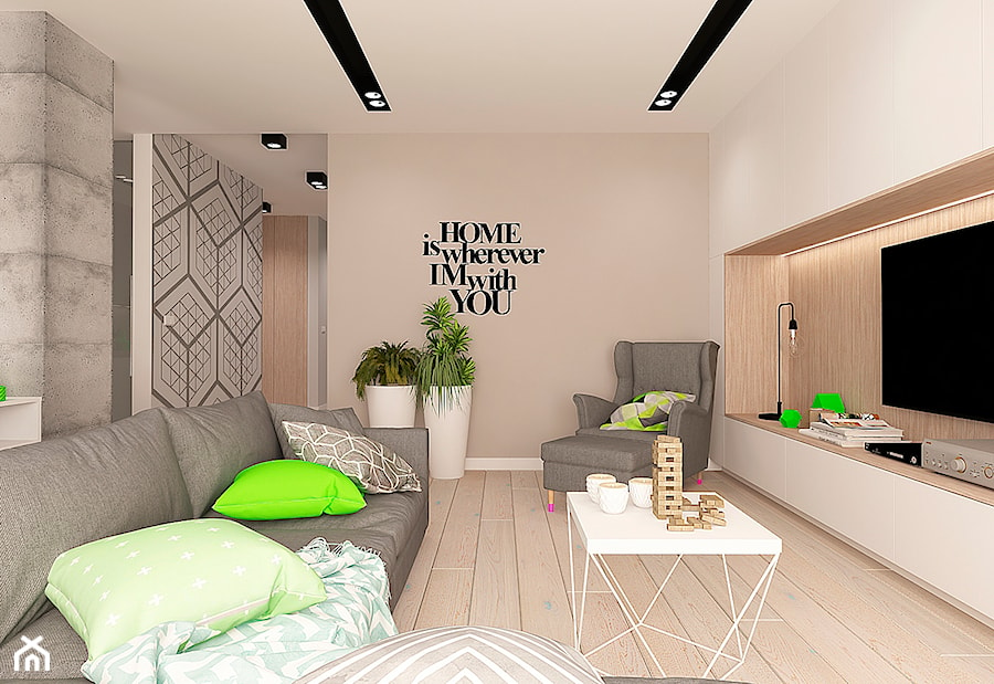 NOWOCZESNY APARTAMENT NA WILANOWIE - Średni beżowy salon, styl nowoczesny - zdjęcie od design me too