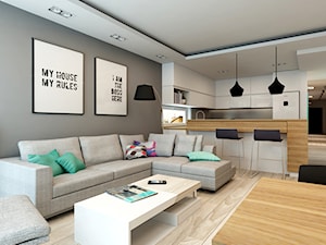 Mieszkanie Rembertów 80 m2 - Średni biały szary salon z kuchnią, styl nowoczesny - zdjęcie od design me too