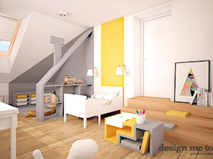 DOM W LESZNOWOLI - Duży biały szary żółty pokój dziecka dla dziecka dla chłopca dla dziewczynki, styl nowoczesny - zdjęcie od design me too