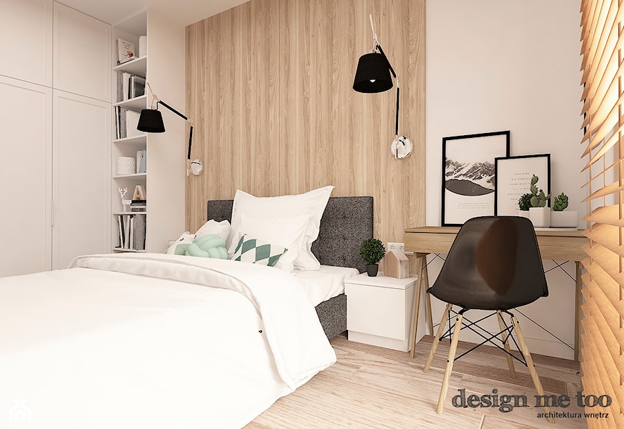 SKANDYNAWSKI URSYNÓW - Mała biała z biurkiem sypialnia, styl skandynawski - zdjęcie od design me too