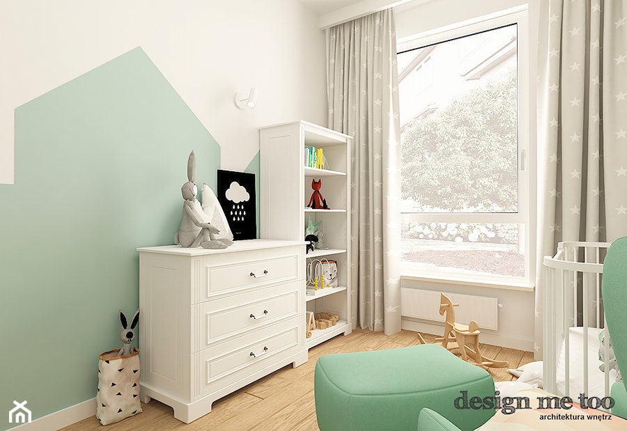 POKOJE DZIECIĘCE W STYLU SKANDYNAWSKIM - Mały biały zielony pokój dziecka dla niemowlaka dla chłopca dla dziewczynki, styl skandynawski - zdjęcie od design me too