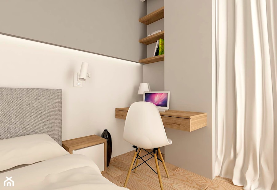 MIESZKANIE NA URSYNOWIE 85 M2 - Średnia biała szara z biurkiem sypialnia, styl nowoczesny - zdjęcie od design me too