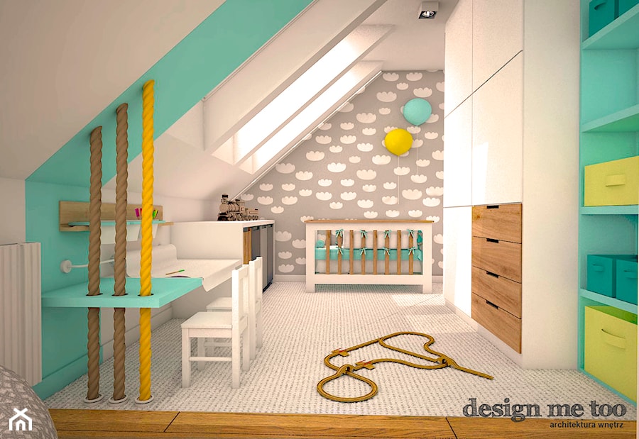 DOM W LESZNOWOLI - Średni miętowy szary pokój dziecka dla niemowlaka dla chłopca, styl nowoczesny - zdjęcie od design me too