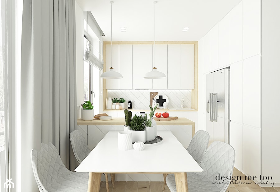 SKANDYNAWSKIE MIESZKANIE NA MOKOTOWIE - Średnia biała jadalnia w kuchni, styl skandynawski - zdjęcie od design me too