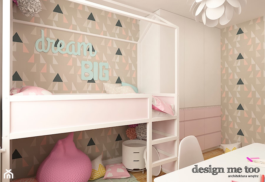 APARTAMENT W RUMI - Średni beżowy biały szary pokój dziecka dla dziecka dla dziewczynki, styl skandynawski - zdjęcie od design me too