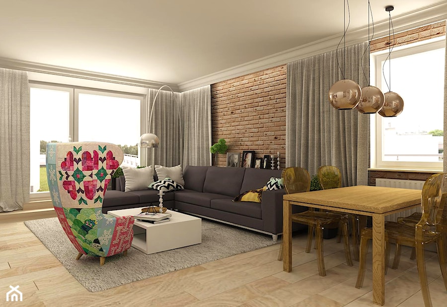 APARTAMENT NA GOCŁAWIU 120 m2 - Średni salon z jadalnią, styl nowoczesny - zdjęcie od design me too