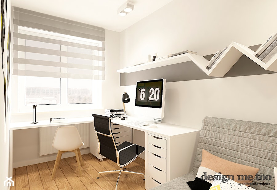 NOWOCZESNE MIESZKANIE NA MOKOTOWIE - Małe w osobnym pomieszczeniu z sofą białe biuro, styl nowoczesny - zdjęcie od design me too