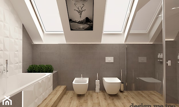 nowoczesna łazienka z drewnianym wykończeniem