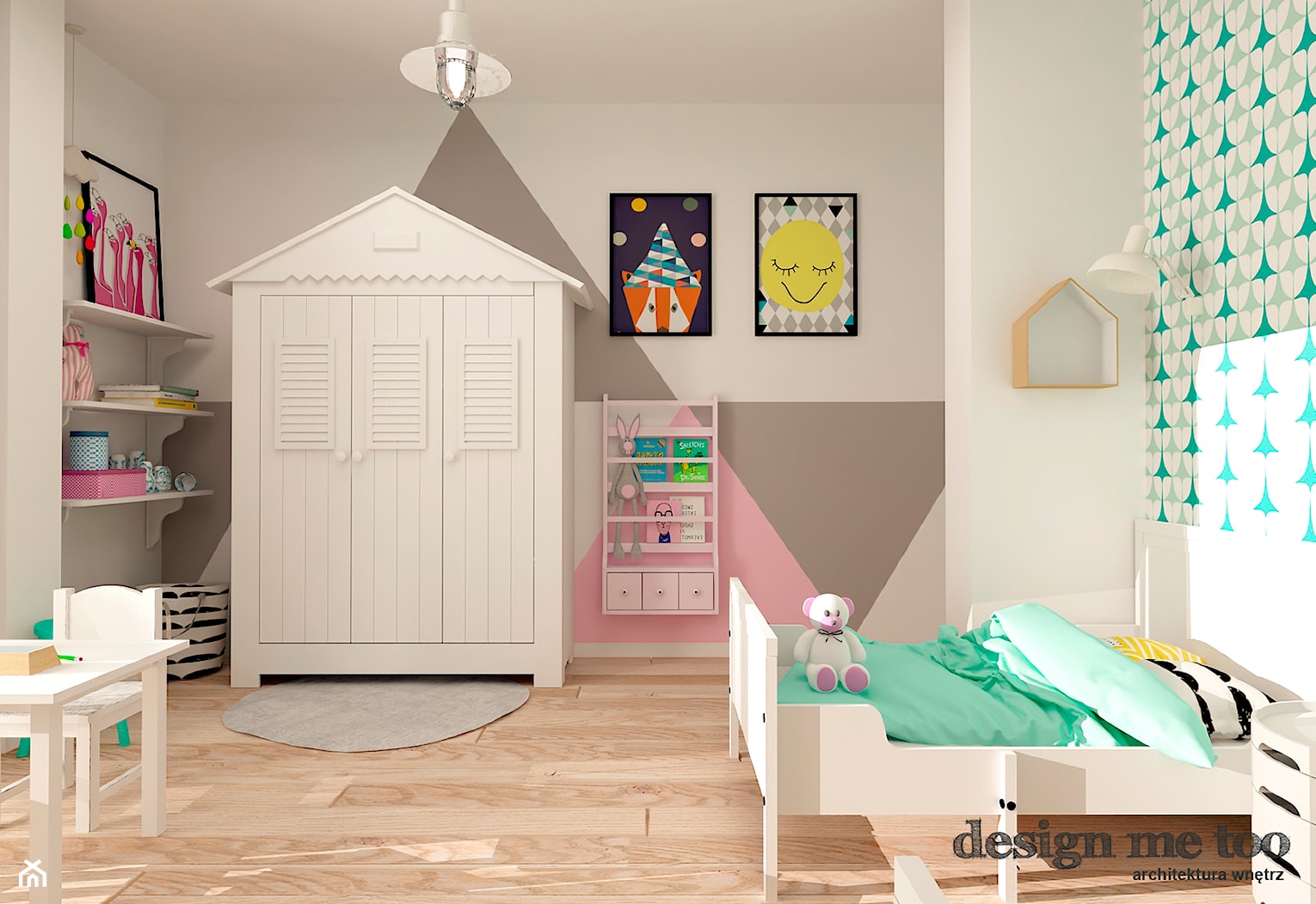 KAWAŁEK NIEBA NA WILANOWIE - Średni biały różowy szary pokój dziecka dla dziecka dla dziewczynki, s ... - zdjęcie od design me too - Homebook