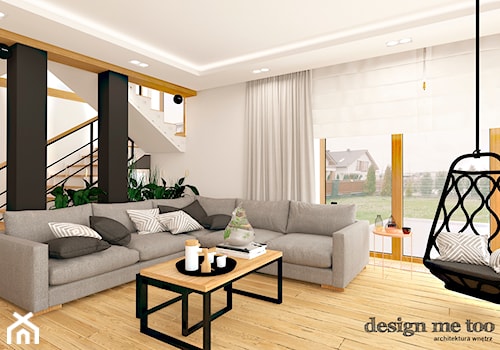 DOM W LESZNOWOLI - Duży biały czarny salon z tarasem / balkonem, styl nowoczesny - zdjęcie od design me too