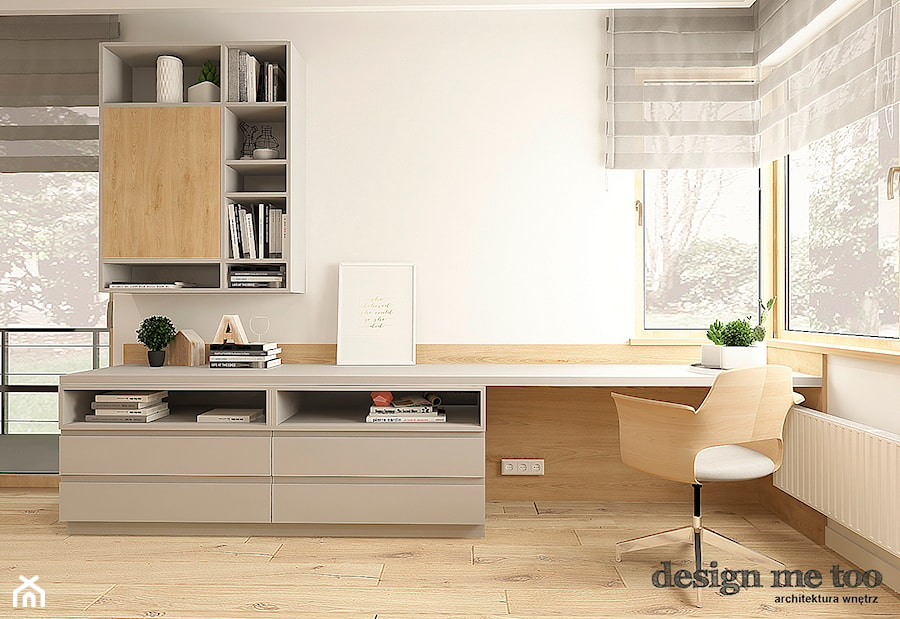 SKANDYNAWSKI DOM W WAWRZE - Średnie z zabudowanym biurkiem biuro, styl skandynawski - zdjęcie od design me too