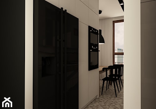 SKANDYNAWIA NA ŻOLIBORZU - Średnia otwarta biała z zabudowaną lodówką z lodówką wolnostojącą kuchnia jednorzędowa z oknem, styl skandynawski - zdjęcie od design me too