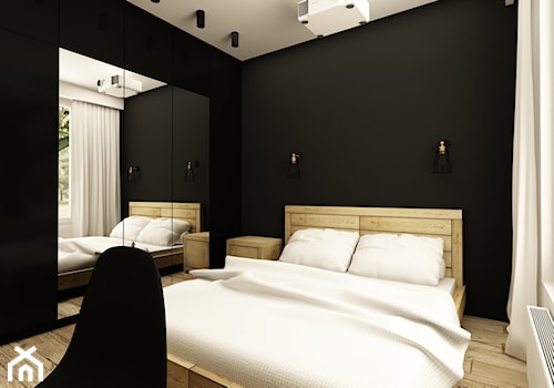 SOFT INDUSTRIAL NA BEMOWIE - Średnia czarna sypialnia, styl industrialny - zdjęcie od design me too