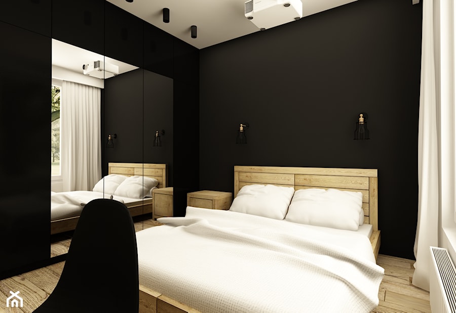 SOFT INDUSTRIAL NA BEMOWIE - Średnia czarna sypialnia, styl industrialny - zdjęcie od design me too