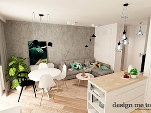 KAWALERKA NA BEMOWIE - Średni biały szary salon z kuchnią z jadalnią z tarasem / balkonem, styl nowoczesny - zdjęcie od design me too