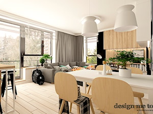 NOWOCZESNY APARTAMENT W PRUSZKOWIE - Średni biały czarny salon z kuchnią z jadalnią z tarasem / balkonem, styl nowoczesny - zdjęcie od design me too