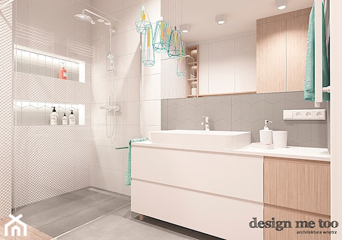 NOWOCZESNY APARTAMENT NA WILANOWIE - Średnia z dwoma umywalkami z punktowym oświetleniem łazienka, styl nowoczesny - zdjęcie od design me too