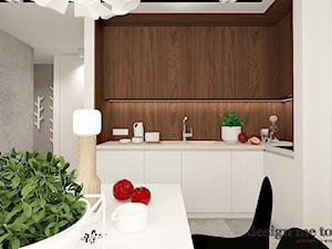NOWOCZESNE MIĘDZYZDROJE - Mała otwarta z salonem z zabudowaną lodówką z nablatowym zlewozmywakiem kuchnia w kształcie litery l, styl nowoczesny - zdjęcie od design me too